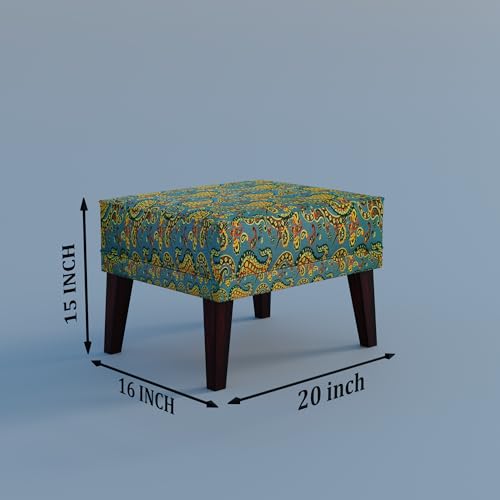 Image of Custom Decor Wooden Wing Chair with Ottoman Stool | Wingback for Living Room | One Seater Sofa | High Density Foam | Accent Chair for Seating and Home Decor Furniture | (Peacock Paisley, With Ottoman)