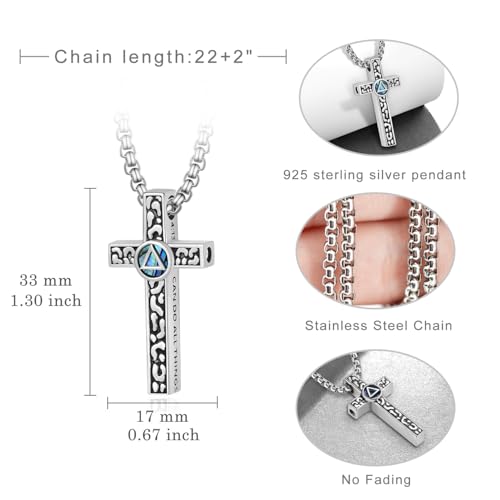 AA Sobriety Gifts 925 Sterling Silver Alcoholics Anonymous Gifts Mens Cross AA Pendant Necklace Stay Sober Recovery AA Jewelry Sobriety for Men Women4