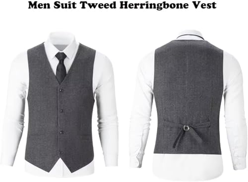 Retro Tweed Mens Suit Herringbone Slim Fit 2 Piece Men's Vest Sets Prom Wedding Waistcoat Vest Blazer Pants Groom4