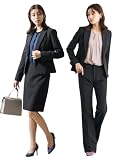 [ニッセン] オフィス スーツ 3点セット ジャケット パンツ タイトスカート 股下72cm 洗える オールシーズン 通年 レディース 9号 黒×グレーストライプ