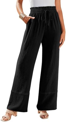 Dokotoo Womens Fall Boho 2025 Casual Wid Leg Lace Pants High Waisted Drawstrings with Pockets