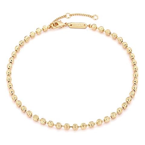 Gold Anklets for Women 14K Gold Plated Boho Beach Beaded Chain Anklet Daint Beaded Ankle Bracelet Adjustable Chain Anklet Foot Jewelry Cover