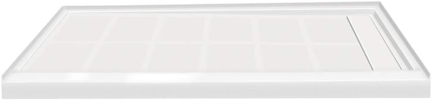 Transolid FL6030R-31 Linear 60-in W x 30-in L Rectangular Alcove Concealed End Drain Shower Base with Right Hand Drain, White
