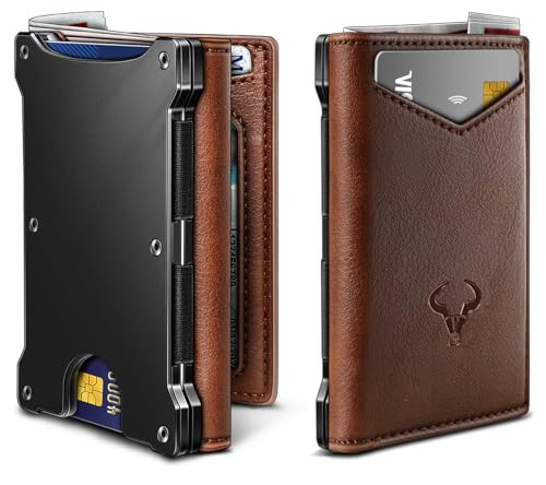 BULLIANT Men Wallet, Slim Front Pocket Leather Wallet Magnetic Closure for Gift Men,Expandable for 14Cards