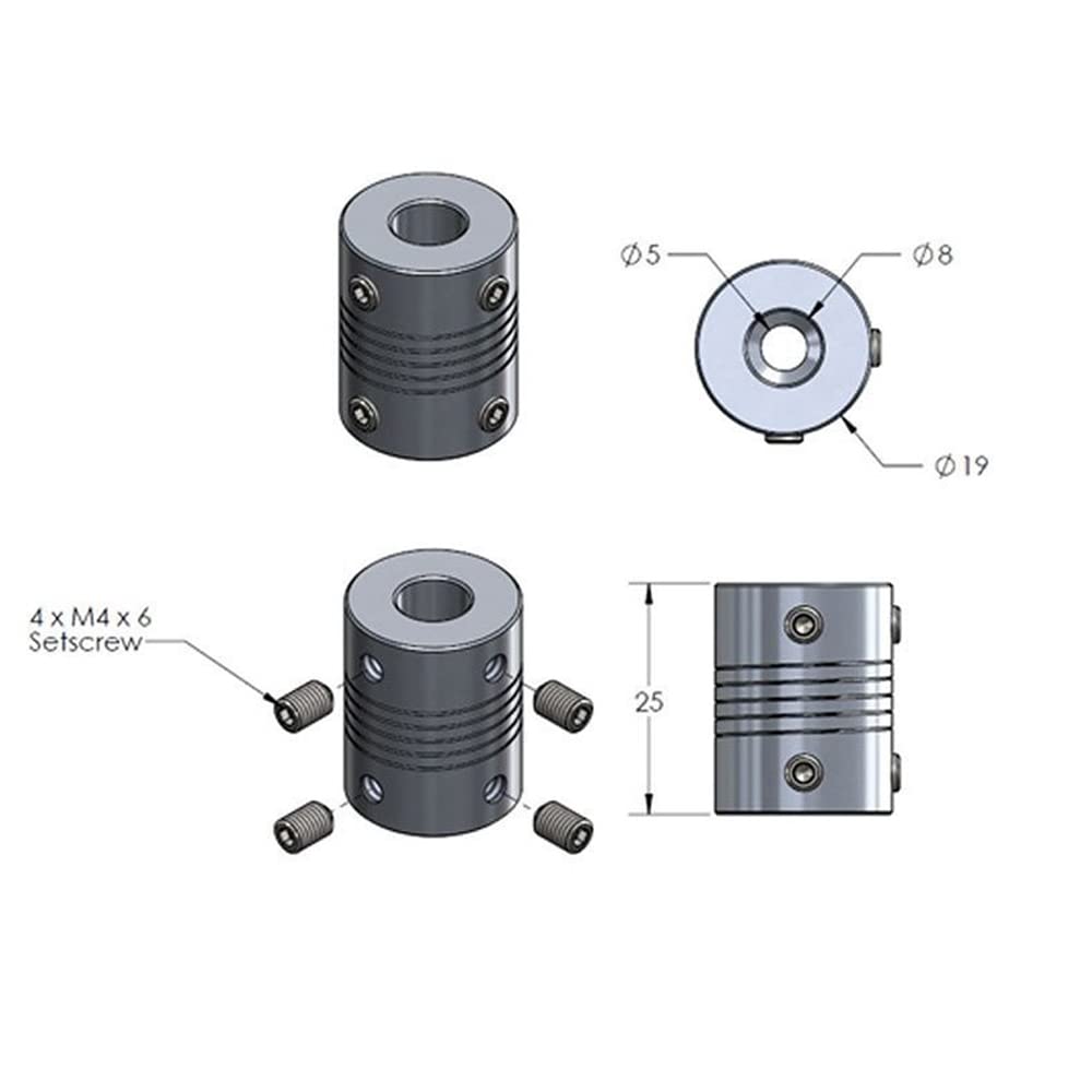 Produktbild von 5x Flexible Wellenkupplung 5–8 Mm Für NEMA 17 Schrittmotor – 19x25 Mm, Für RepRap 3D-Drucker & CNC