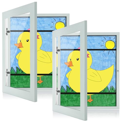 Image of [2-Pack] Kids Art Frames, 8.5x11 Front Opening Kids Artwork Frames Changeable, Pale Green Artwork Display Storage Frame for Wall, Holds 50 Pcs, for 3D Picture, Crafts, Children Drawing, Hanging Art,