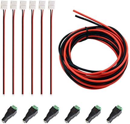 Gxilee 2 Pin LED Strip Light Connector Kit, Includes 32.8feet Extension Cable, 6 x LED Strip Connector Pigtail, 6 x Female DC Power Connector for 8mm 3528 2835 Single Color led Light Strip
