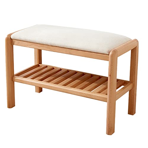 Drewniana ławka na buty z wyściełanym siedzeniem, 2-poziomowa, do przedpokoju, łazienki, salonu, 80 x 30 x 42 cm, stylowe drewniane meble wejściowe