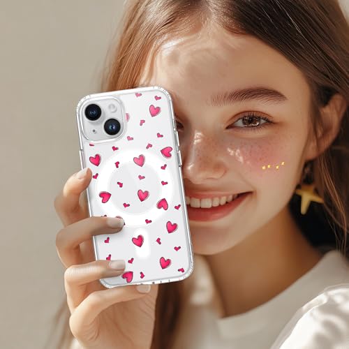 Coque magnétique iPhone 15 Pro antichoc et transparente cœur de pêche - 6