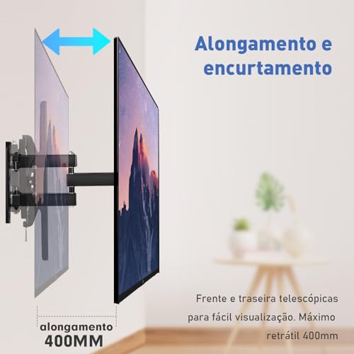Suporte Articulado de Parede para TV, Ajuste Livre, Adequado para TVs de 32 a 70 Polegadas, Suporta