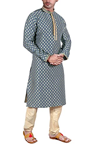 SK105 Men's Grey Kurta Pajama Set Wedding Kurta Pyjama Indian Party Suit2