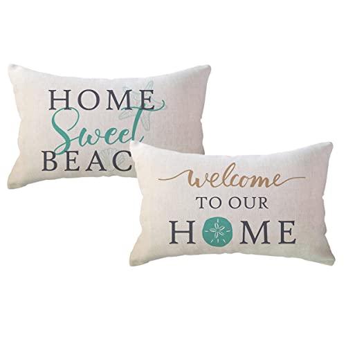 ULOVE LOVE YOURSELF Beach House - Fundas de almohada lumbares decorativas con diseño de dólar de arena, 12 x 20 pulgadas, paquete de 2 decoraciones para el hogar