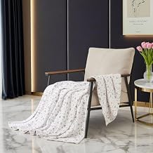 White Rustic Floral Flannel Throw Blanket for Couch Bed Sofa Farmhouse Lightweight Soft Cozy Warm Fall Winter Blankets for Office Naps Travel Warm Aesthetic Cloud Throw Blanket