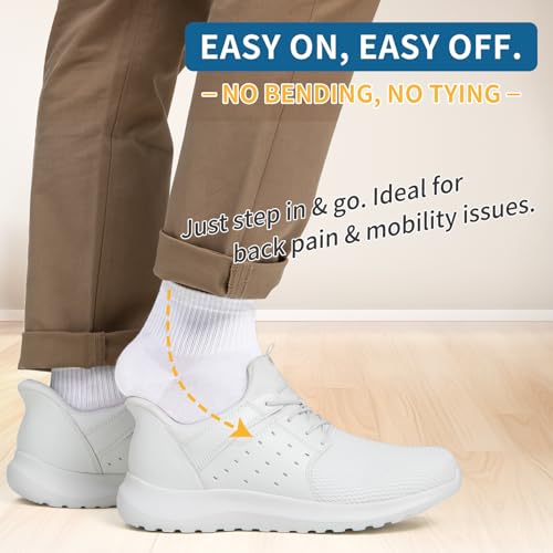 Image of Hands Free Slip On Shoes for Men Walking Casual Sneaker Arch Support Memory Foam Mesh Light Cushioning Fashion Breathable Stylish Black White Tan Grey
