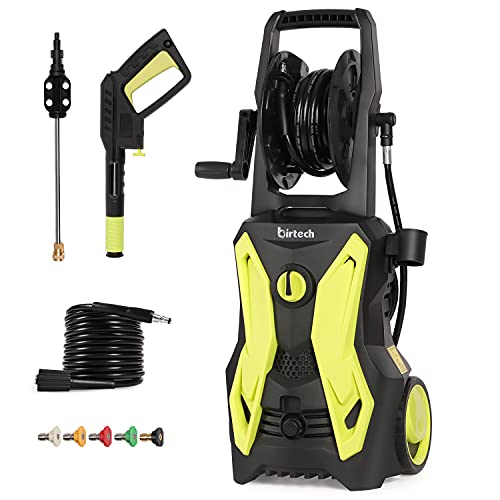 Birtech Power Washer Electric 3500 PSI, 2.8GPM Pressure Washers 2000W High Pressure Washer with 5 Adjustable Spray Nozzle Foam Cannon and Hose Reel for for Driveways, Patios and Washing Vehicles