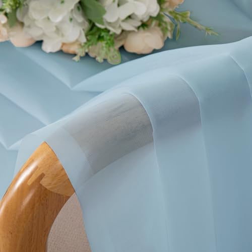 Image of Chyhomenyc Sky Blue Sheer Curtains 54 Inch Long 2 Panels, Light Filtering Rod Pocket Voile Short Curtains Drapes for Living Room Bedroom Small Windows, 42Wx54L Inches