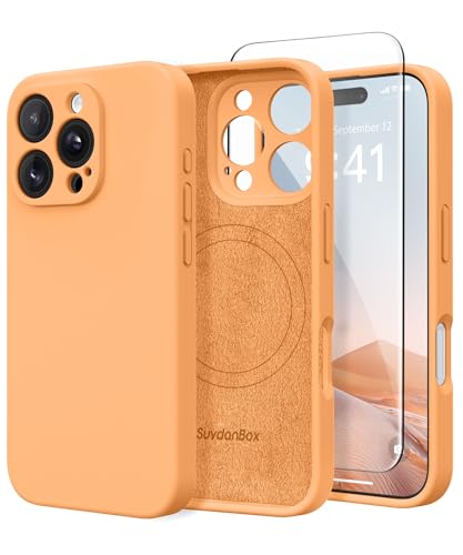 Image of Magnetic for iPhone 16 Pro Max Case, Compatible with MagSafe, [Full Camera Protection] [Screen Protector] Silicone Shockproof Protective Phone Case for iPhone 16 Pro Max 6.9 inch, Cantaloupe