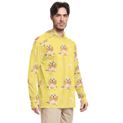 Cute Cocker Spaniel Dogs Yellow Sun Protection Hoodies Long Sleeve Sailing Rash Guard UPF 50 + Beach Shirt S2