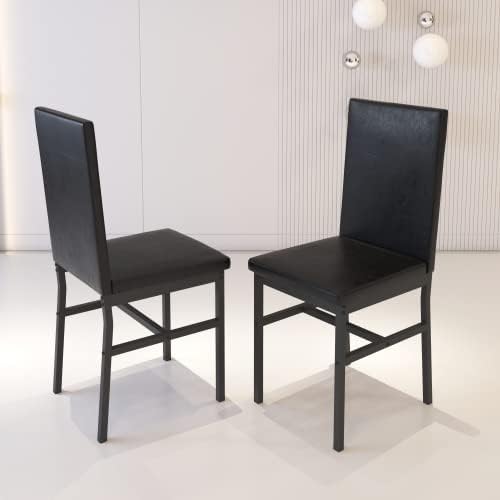 Miniatura 7 de Lamerge Juego de mesa de comedor para 4, mesa de mármol sintético con 4 sillas de piel sintética, juegos de cocina y comedor de 5 piezas, mesa de