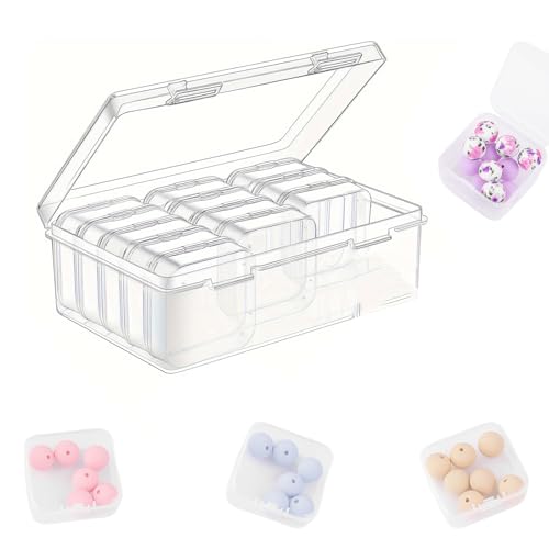 FENGJIAHUI 15 Piezas Contenedor de Cuentas Pequeñas, más 1 Caja de Plástico Grande con Tapa, Cajitas Organizadoras, Mini Caja de Almacenamiento para Pequeñas Cuentas y Joyas (15+1)