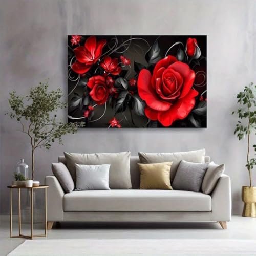 Cuadro de rosas rojas lienzo diseño abstracto sin marco para dormitorio moderno 4