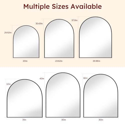 Image of 30 inchx38 inch Arched Gold Bathroom Mirror - Metal Framed with HD Shatter-Proof Glass, Wall-Mounted for Over Sink, Entryway, Living Room, Bedroom