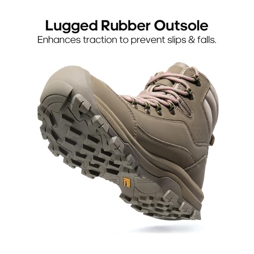 Image of NORTIV 8 Waterproof Women's Hiking Boots | Genuine leather hiking boots with shock-absorbing EVA arch support, anti-slip rubber outsoles, and durable toe protection