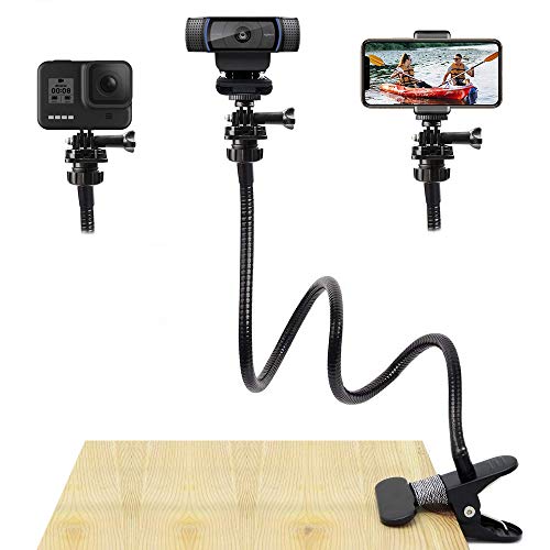 YOE 27 Inch Flexible Desk Gooseneck Webcam Stand with Phone Holder - Compatible with GoPro Hero,Logitech and Nexigo Webcam.