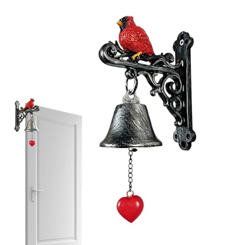 Campana de jardín con pájaro cardenal de hierro fundido para pared 2