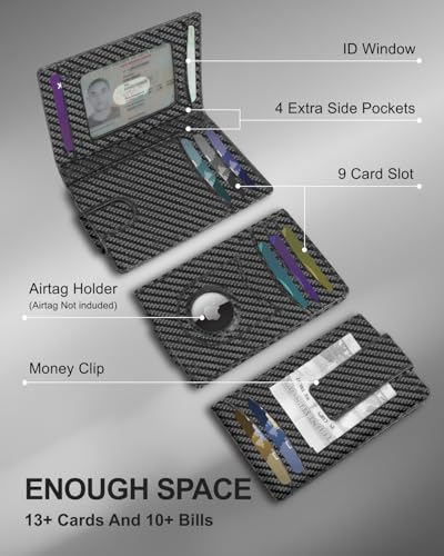 ALLIVE Airtag wallet for men Mens Wallet with Money Clip RFID Blocking Slim Billfold Men AirTag Wallet,9 Card Slots, Minimalist men wallet with Gift Box Carbon Black3
