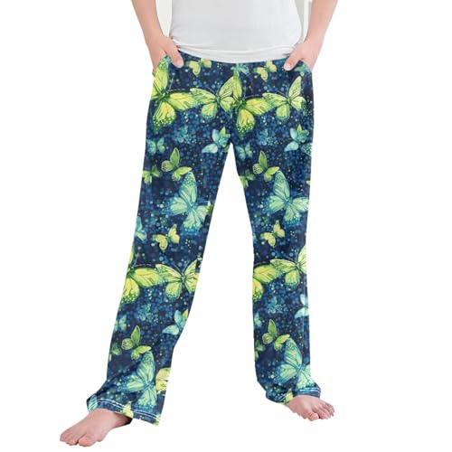 Butterfly Long Pajama Pants Elastic Waist PJ Bottoms with Pockets S A110804 - Main Image