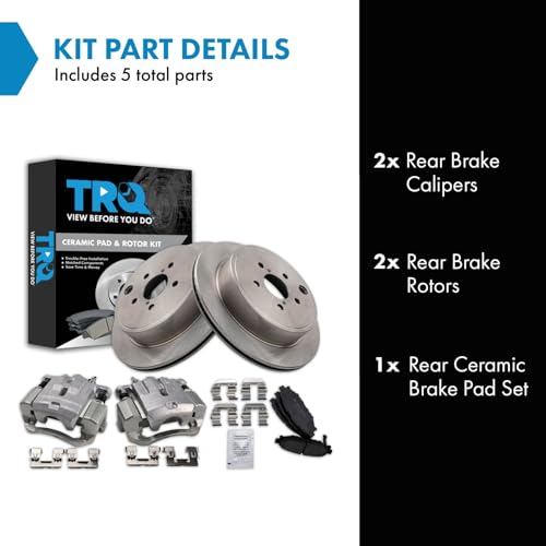 Image of TRQ Rear Brake Pad and Rotor Set Ceramic Rotors Calipers