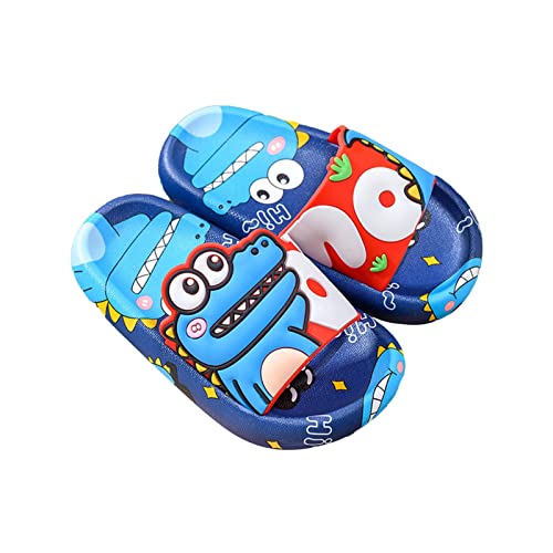 Toddler Little Kid Slides Sandals Girl Boy Slippers Dinosaur Cartoon Shoes House Bathroom (Dark Blue, 13M Little Kids)