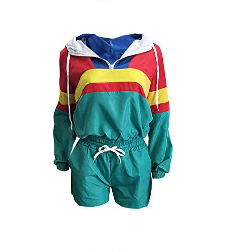 Eosiedur Women 2 Piece Outfits Tracksuit Windbreaker Pullover Jacket Crop Top Hoodies Pants Set #TOP2