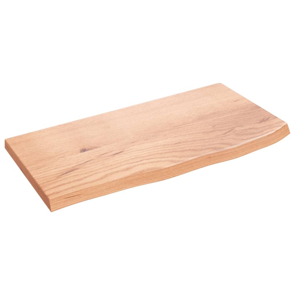 Tablero de tocador de madera maciza, marrón claro, 60 x 30 x 2 cm, roble tratado, borde natural, hecho a mano, para renovación de baño, uso versátil como estantería o escritorio