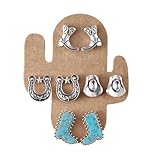 5Pcs Western Cowgirl Turquoise Earring Set for Women Boho Retro Dainty Cowboy Boot Stud Earrings Statement Western Country Jewelry-E