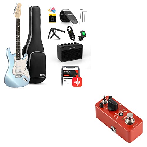 Donner Dst-152R Electric Guitar, 39" Beginner Electric Guitar Kit, Hss Pickup With Coil Split, Guitar Starter Set With Amp, Bag, All Accessories, Metallic Ice Blue #TOP10