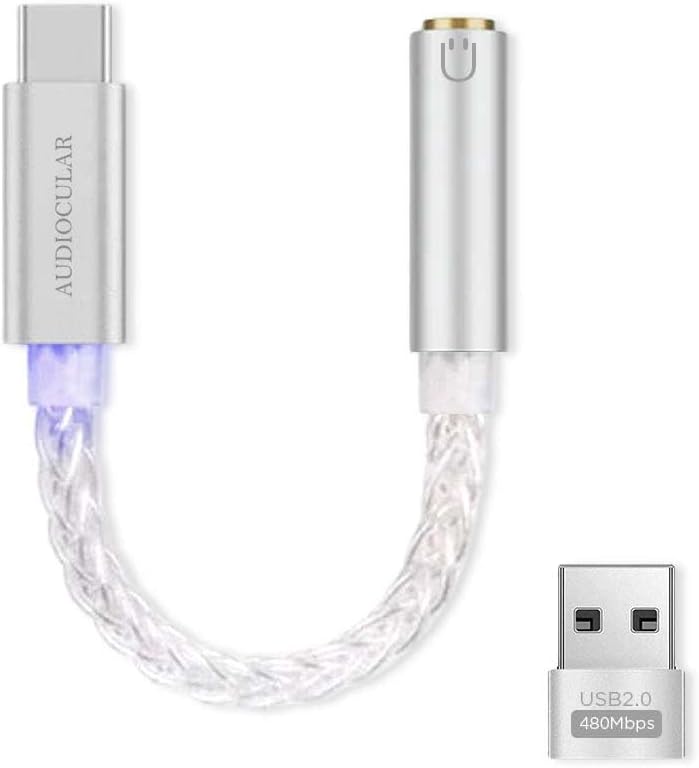 Audiocular Type C to 3.5mm Headphone DAC & Amp Adapter Dongle, CS46L41 DAC Chip Audio Jack Converter, Up to 32bit/384kHz, Connector Compatible with Samsung S24/S23/S22/ Oneplus.