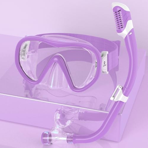 RIOROO シュノーケル 子供 シュノーケリングセット 曇り止め UVカット 強化ガラス 広い視野 着脱簡単 初心者向け 男女兼用 4-15歳 日本語説明書付き