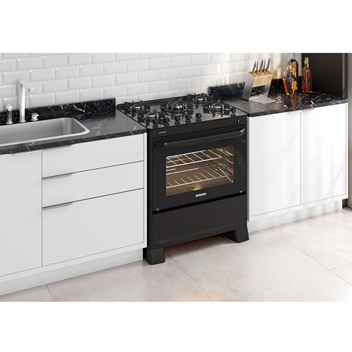 SUGGAR FOGÃO MAX GLASS PRETO MESA DE VIDRO 5 BOCAS TRIPLA CHAMA TREMPE 6 APOIOS ACENDIMENTO AUTOMÁTICO FGVMG510PT - Imagem 6