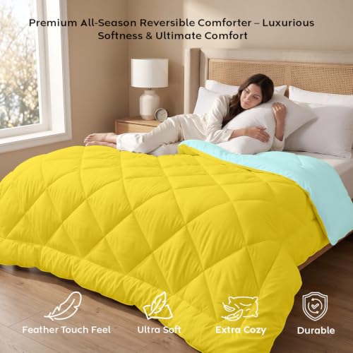 Image of AYKA Reversible Comforter 220 GSM Microfiber Reversible AC Comforter /Blanket for Winter /Quilt /Duvets for King Size Double Bed Comforter (90 * 100, Aqua & Yellow)