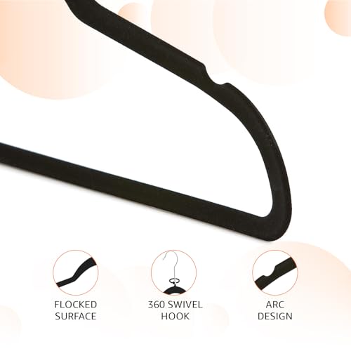Perchas Antideslizantes de Terciopelo Negro - Pack de 30 Unidades