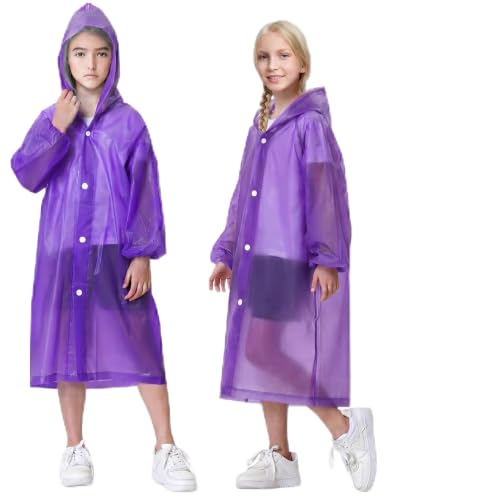 2 Stück Transparent Kinder Regenmantel, EVA Kinder Regenponcho 5-12 Jahre