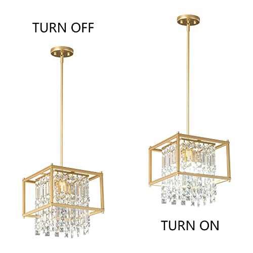 Image of LMQNINE Modern Foyer Chandelier, Black Crystal Chandelier Entryway Light Fixture, Square Adjustable Height Chandeliers for Kitchen Island, L11.81'' x H7.87''