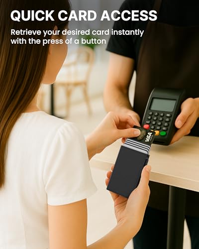 Image of typecase Womens Wallet Card Holder: Pop Up Card Case, Genuine Leather, RFID Blocking, Slim, Minimalist, Thin, Small Size - 9-14 Card Capacity, ID Window, Cash Pocket (Black)