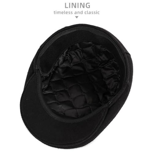 Men's Newsboy Hat with Earflaps Flat Ivy Caps Irish Cabbie Cap (Black) - Image 6