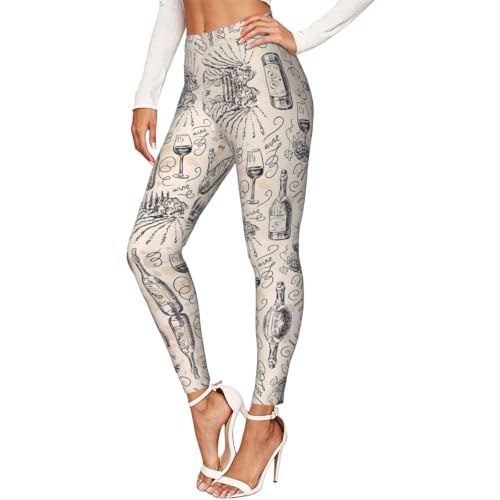 Leggings de compresión suaves para mujer con tejido elástico estampado de campo de uva y vino