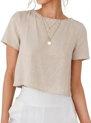 IDEALSANXUN Womens Short Sleeve Linen Shirts Casual Spring Summer...