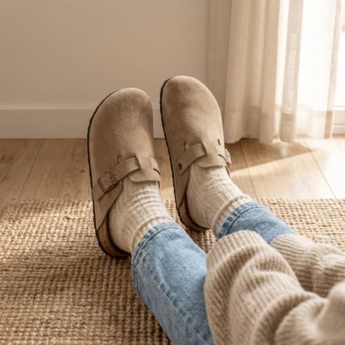 Image of Litfun Unisex Genuine Suede Clogs Comfort & Soft Cork Footbed Potato Shoes