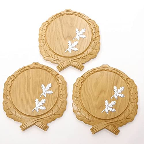GTK - 3 placas de cuña talladas de roble claro AF 17,5 cm con 6 hojas de aluminio de roble, cubierta para cuñas, tabla de especias, cartel para trofeos